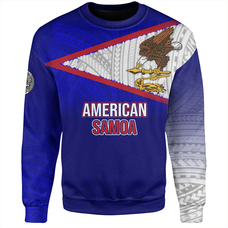 Vintage 3D American Samoa IndepedenceDay Printing Sweatshirts Samoa Emblem Graphic Round Neck Hoodies Fashion Mens Clothing Tops