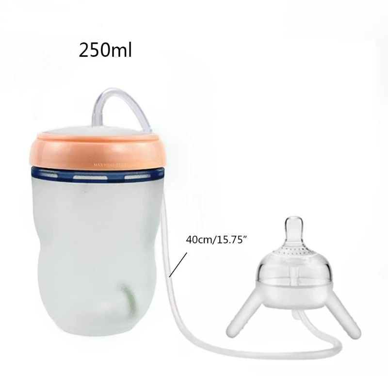 Handless Newborn Milk Bottle Self-Feeding Baby Bottle with Long Straw Tube Cup D5QA