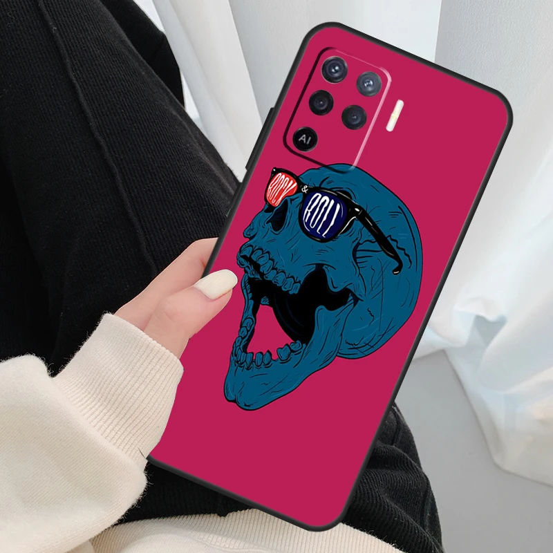 Rock and Roll Skull For OPPO Find X3 X5 Pro A5 A9 A31 A53 A15 A16 A52 A72 A83 A91 A93 A94 A54 A74 A53S Case