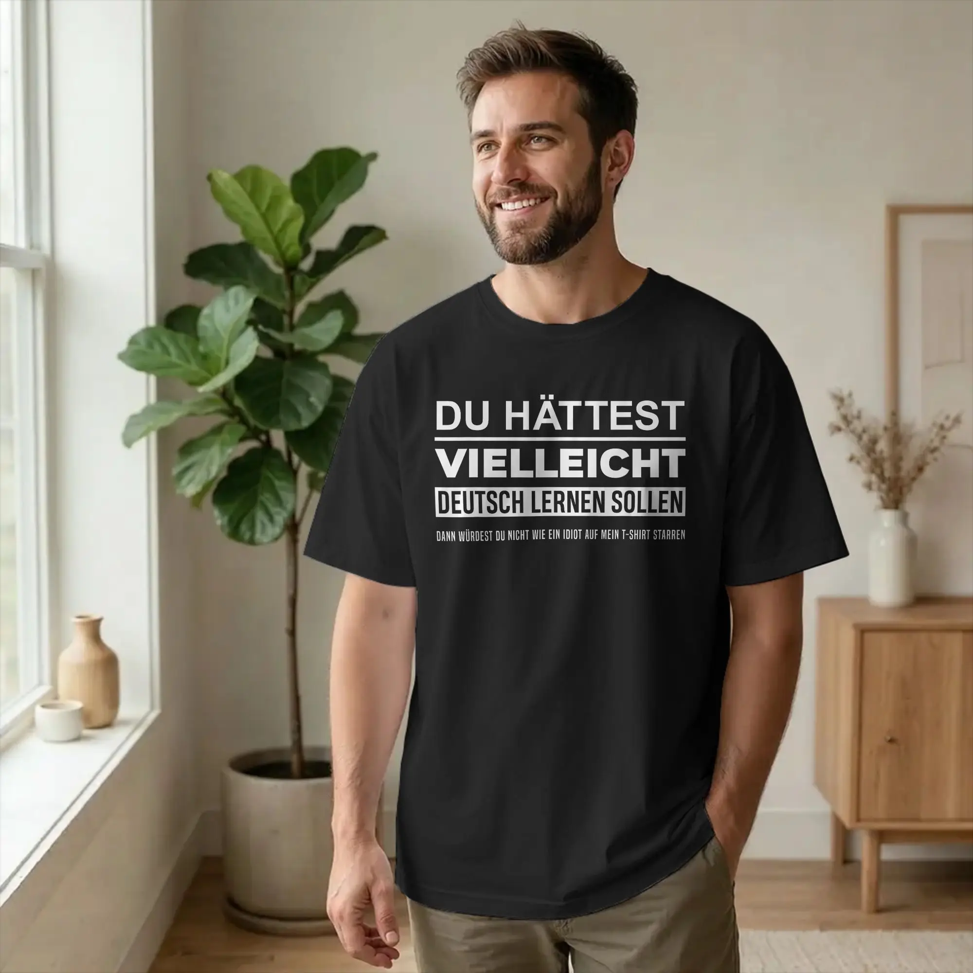 Men T-Shirt You Should Learn German Novelty Cotton Tees Short Sleeve Funny Saying Deutsch T Shirts Crew Neck Tops New Arrival