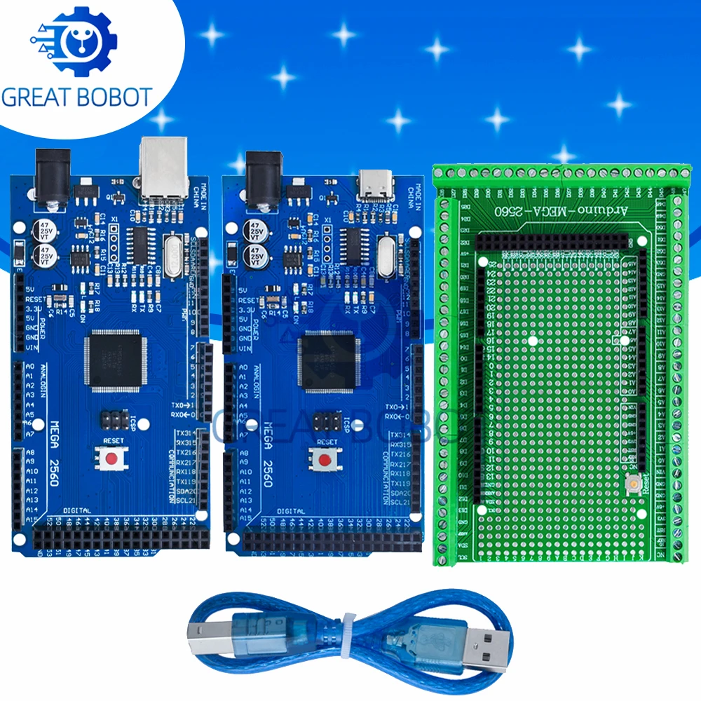 Double-Sided PCB Prototype Kit for MEGA-2560 (R3) & ATMEGA16U2: Screw Terminal Block Shield for Development Boards