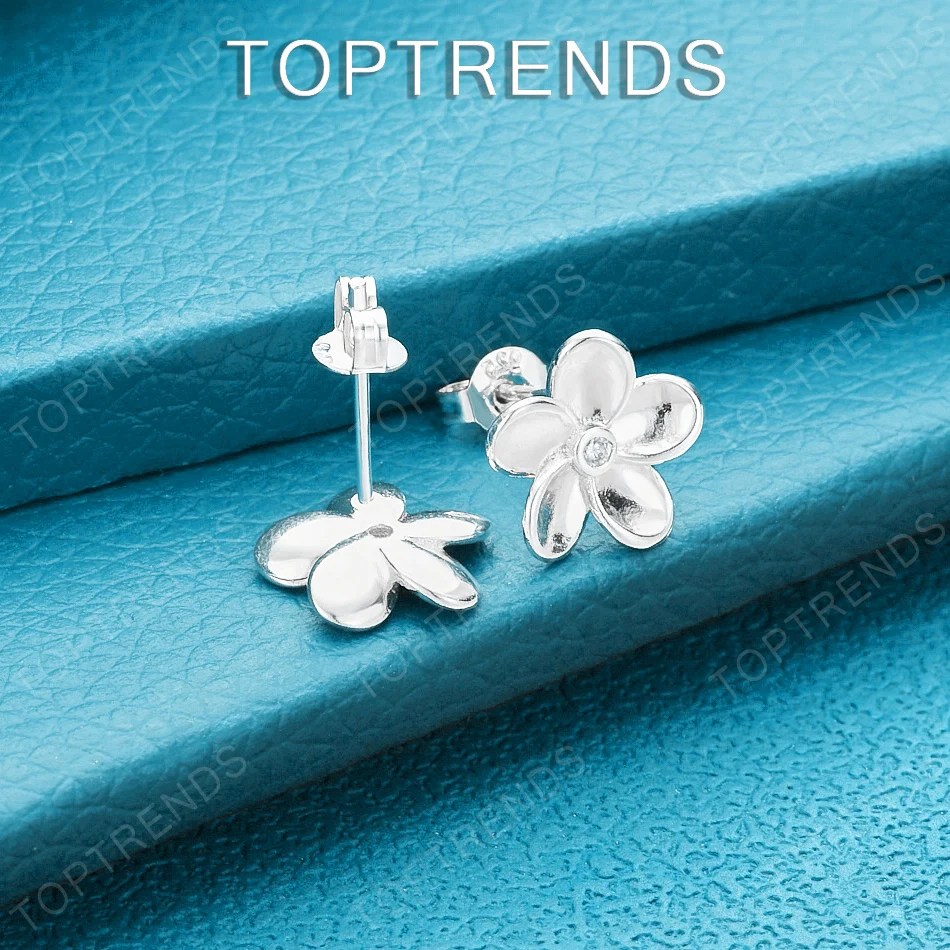 Charm 925 Sterling Silver Flower Stud Earrings Luxury Elegant Gift For Women Engagement Party Featuring Cubic Zirconia Jewelry