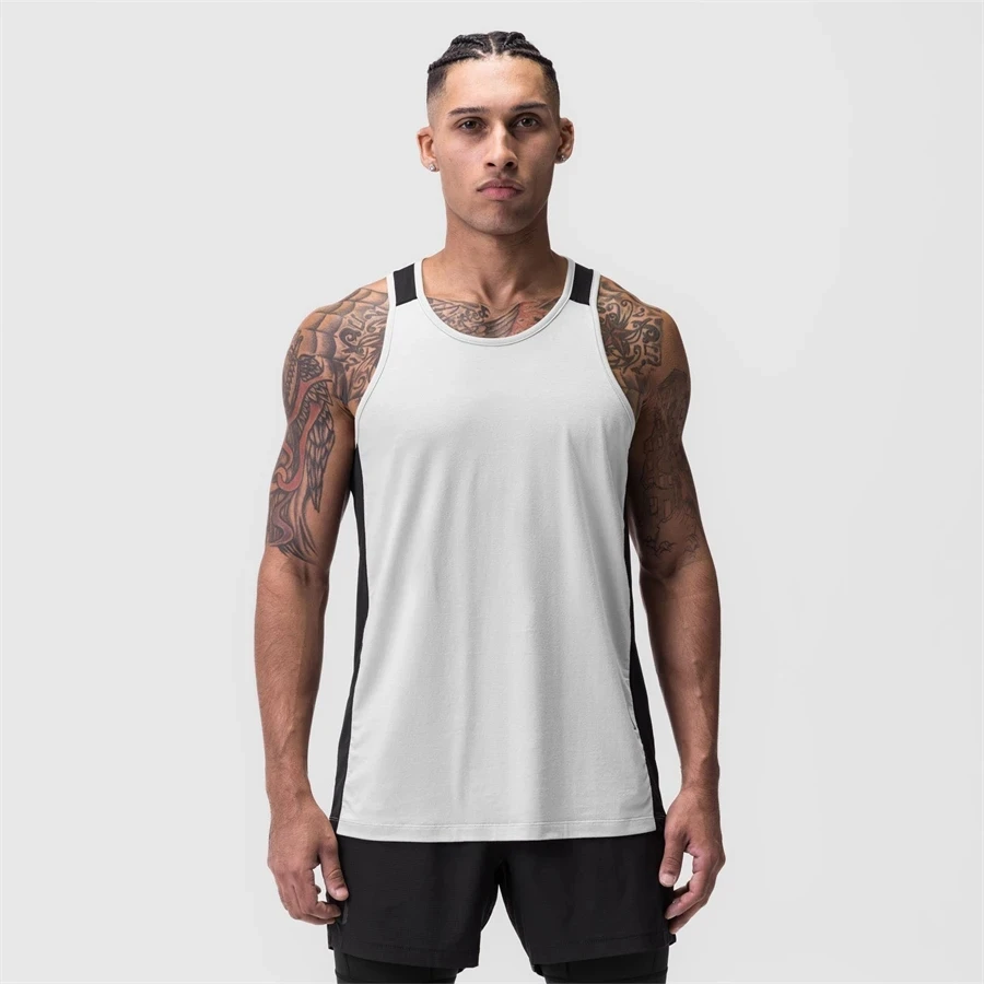 2023 New Men Tank top Gym Mesh splice Workout Fitness Bodybuilding sleeveless shirt clothing Sports Singlet vest men Undershirt