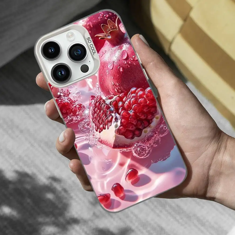 Etui na telefon z motywem różowego owocu granatu do iPhone'a 17, 16, 15, 14, 13, 12, 11, Mini, XS, Pro, SE, MAX, białe, matowe, odporne na wstrząsy.