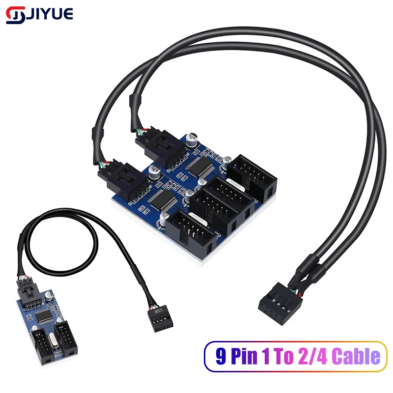 9Pin USB Splitter Motherboard USB 9Pin Interface Header Splitter 1 to 2 Extension Cable Adapter 9Pin 1 to 2/4 USB HUB Connectors