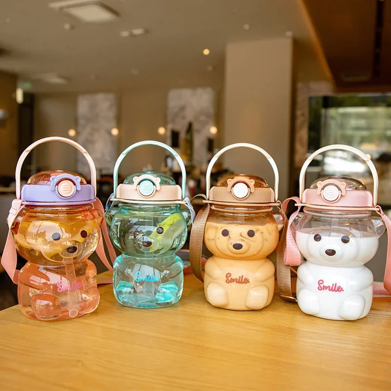 Cute Bear Cup Various Modes of 800ml to 1400ml Tumbler with Straw Kawaii Water Bottle For Girl Kid Outdoor Drinking Kettle