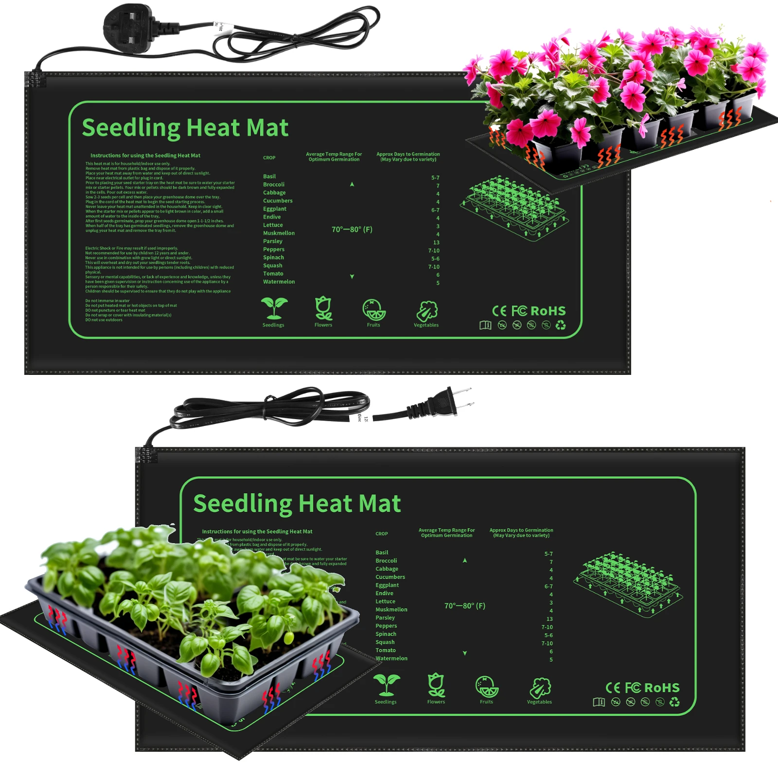 20 inchx10 inch Seedling Heat Mat Waterproof Garden Plants Germination Propagation Heating Pad Clone Starter Mat US/UK Plug