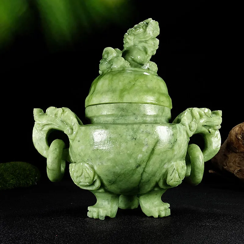Natural jade incense burner ornament, large size, for office desk, home, company, to attract wealth and protect the home, suitab
