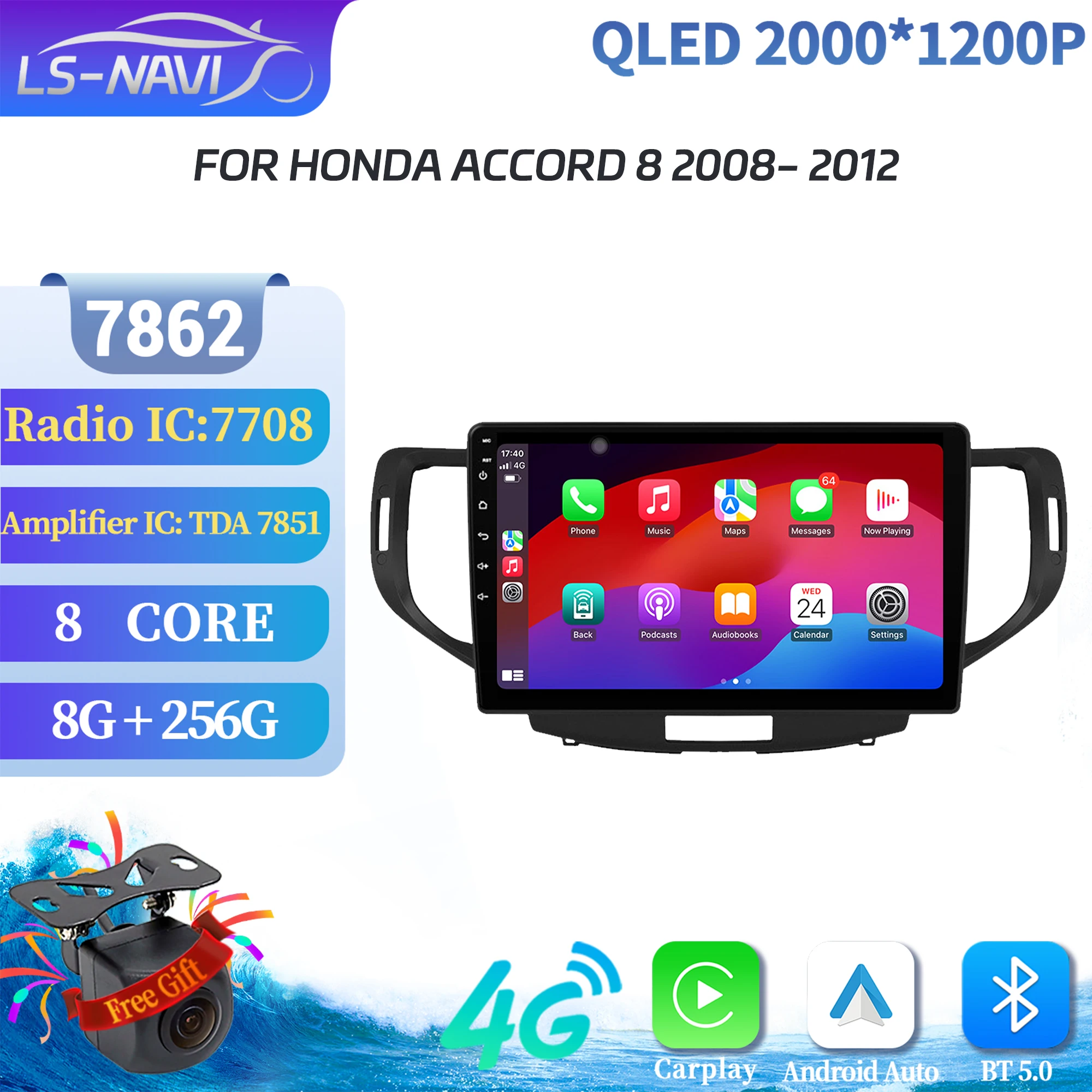 

Android 14 For Honda Accord 8 2008- 2012 Car Radio Multimedia Navigation Wireless BT Carplay 7862S 8G 256G 2K QLED Screen