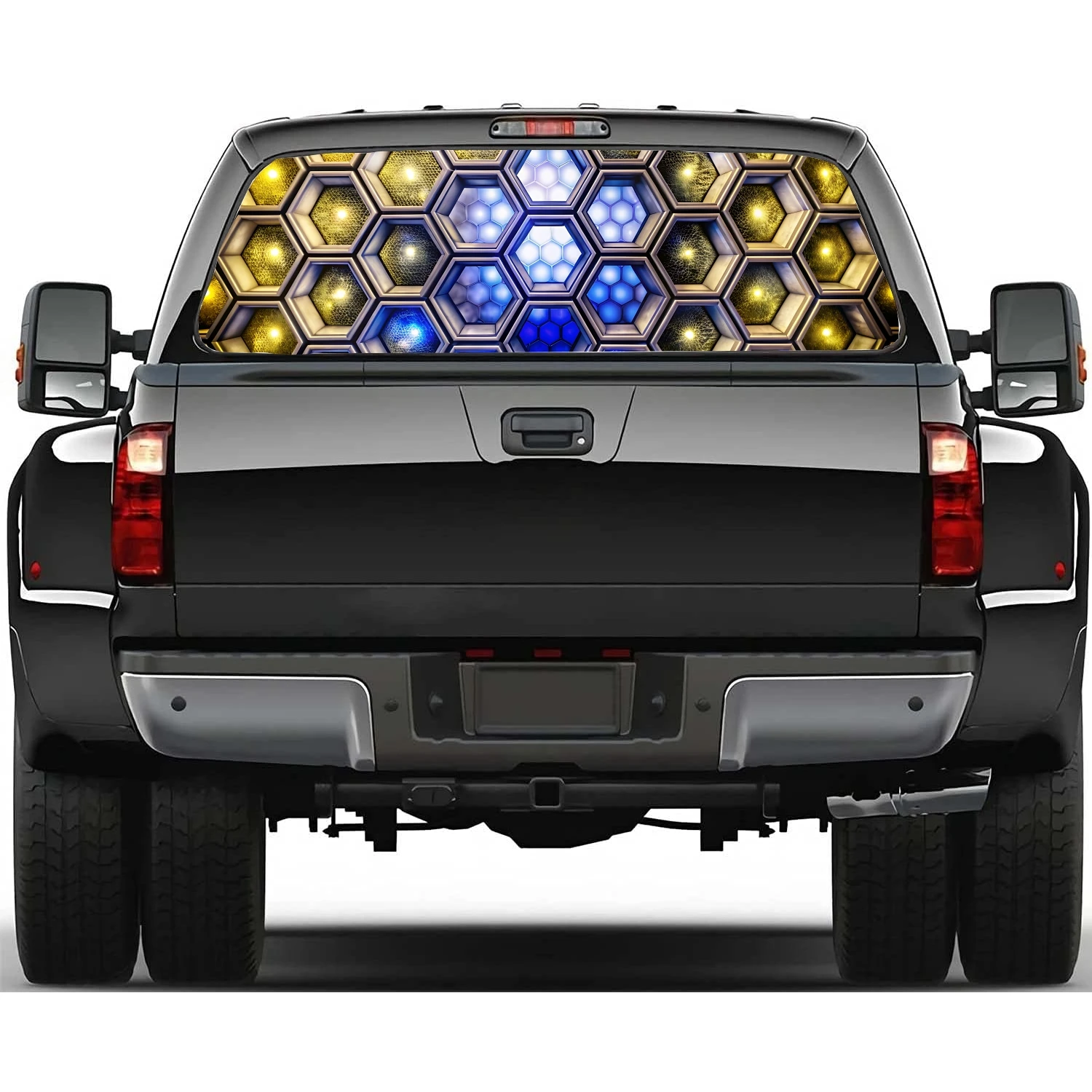 

Hexagon with Glowing Light Car Rear Window Decal Fit Pickup,Truck,Car Universal See Through Perforated Back Window Vinyl Sticker