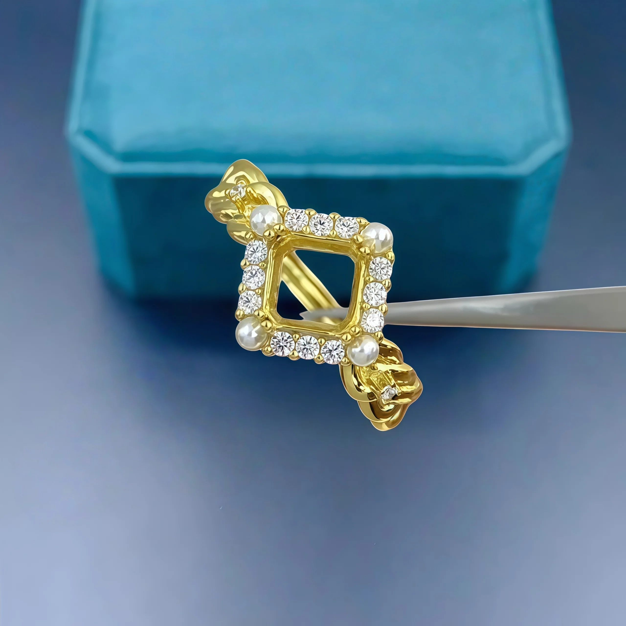 الأزياء DIY حلقة حامل فارغ S925 فضة الإعداد 6 ملليمتر مربع حجر غرامة الزركون تصميم سحر حفلات الزفاف مجوهرات للمرأة #5