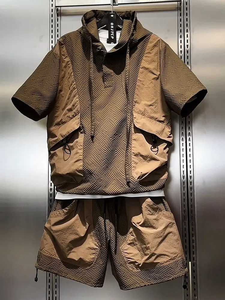 

Элитный быстросохнущий спортивный повседневный комплект для мужчин, новинка лета 2026, трендовый брендовый комплект из двух предметов, модель M, хлопковая смесь