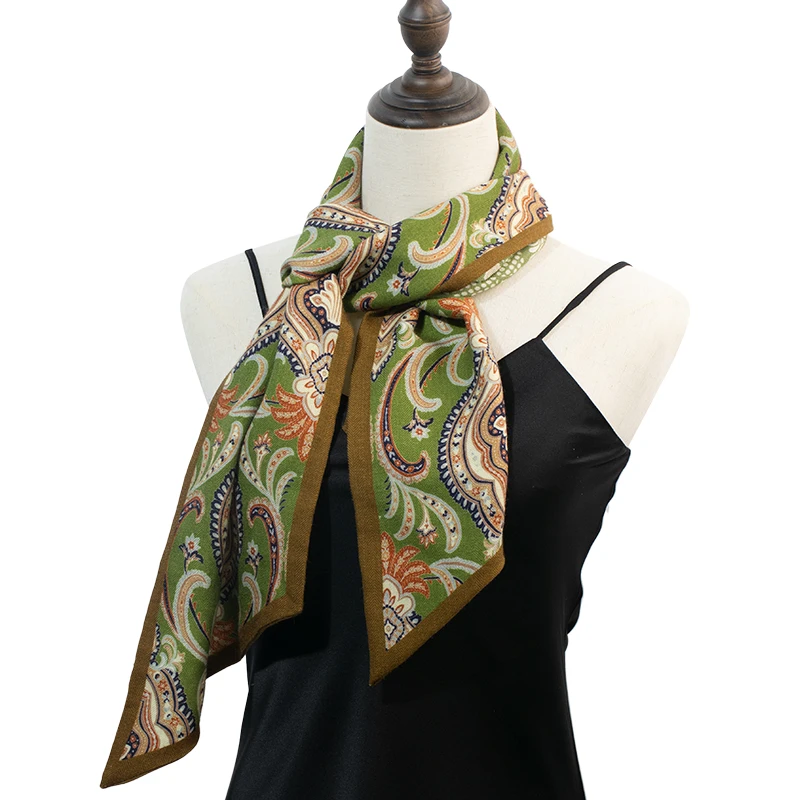 Premium 70%Wool 30%Silk Skinny Neck Tie Retro Bohemian Double Sided Design Women Office Vacation Daily Fashion Scarf Ribbon - view 3