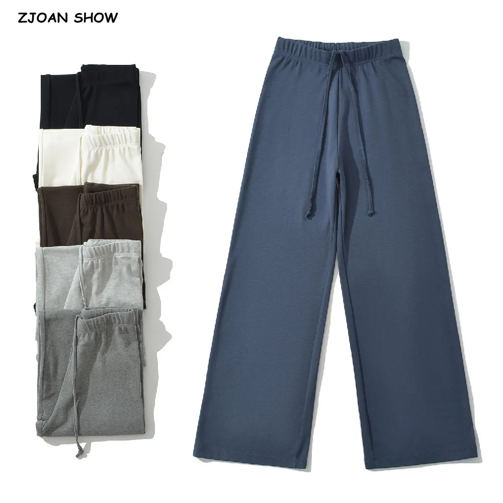 

6 colors Fashion Drawstring Elastic Waist Sports Straight Wide Leg Sweats Pants Women Long Trousers Women Joggers Streetwear