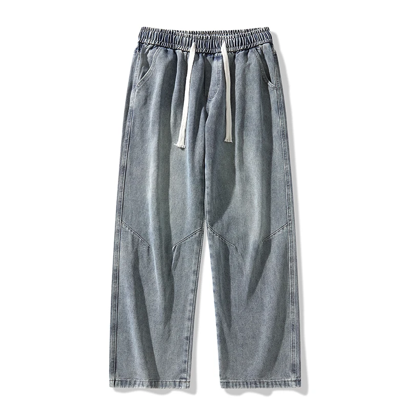 

8191 American high street jeans tie rope men's spring and summer new drape loose retro straight tide wide-leg pants