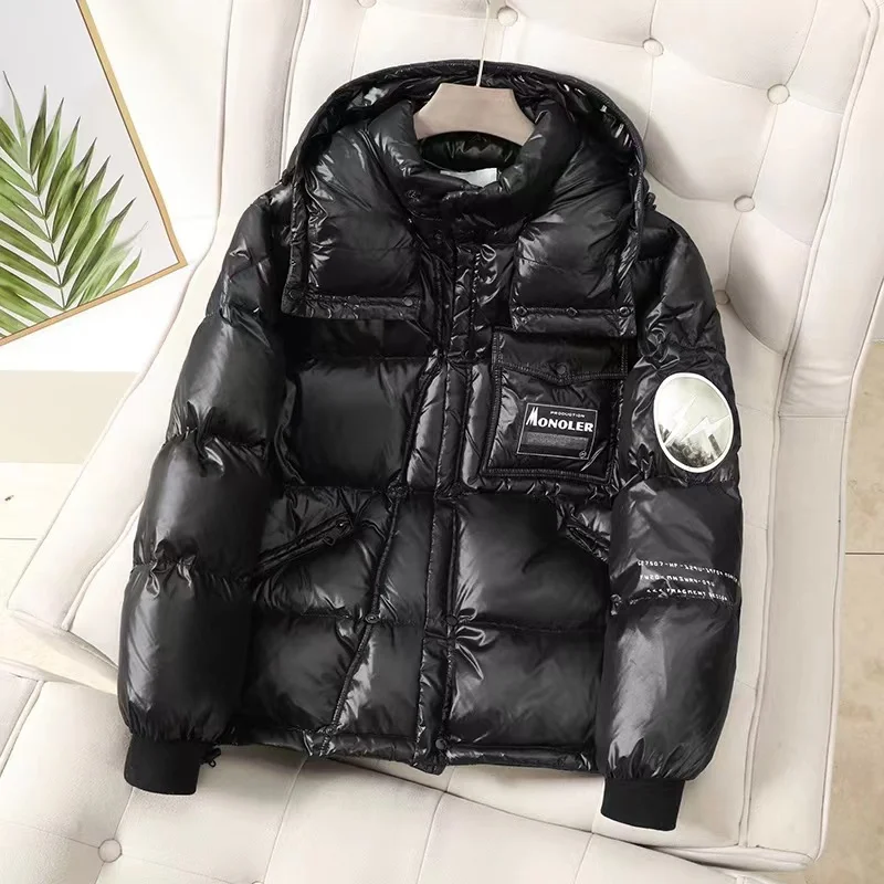 2023 NEW White Duck Down Jacket Short Letter Silver Shiny Men\'s And Women\'s Hooded Thick Loose Down Jacket Men\'s Clothes