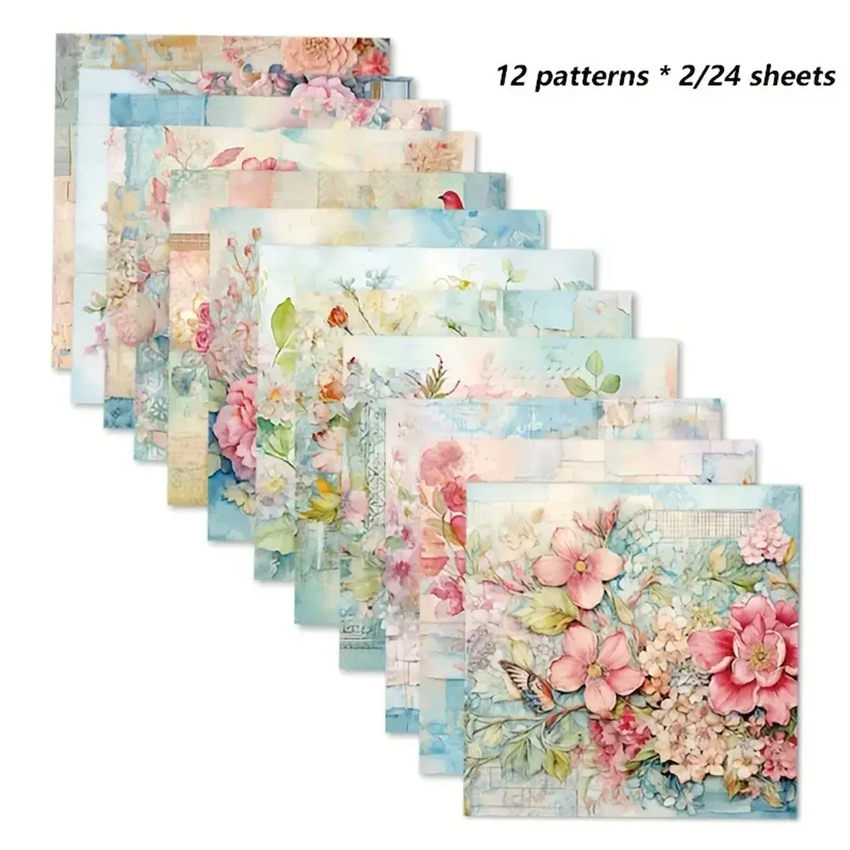 24 Sheets Vintage Multicolor Flower Sticker Pack DIY Scrapbooking Handbook Material Stickers Aesthetic Art Supplies Stationery