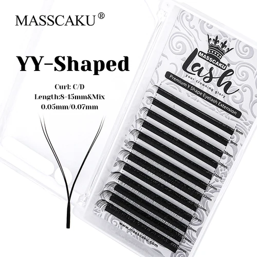 MASSCAKU 0,05/0,07mm de espesor impermeable tejido a mano pestañas en forma de YY efecto 3D suave esponjoso doble punta dividida suministros de pestañas