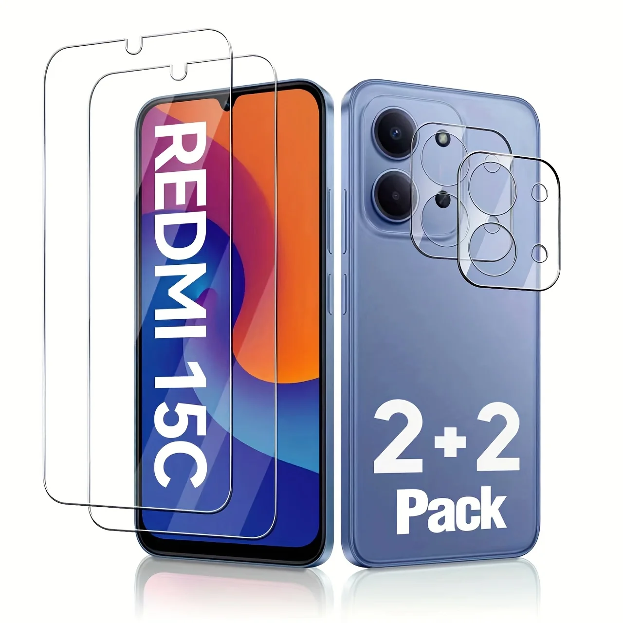 

2pcs Tempered Glass Screen Protector for Xiaomi Redmi 15C 15a 14C 13C 12C 9H Hardness Scratch-Resistant+2 Camera Lens Protection