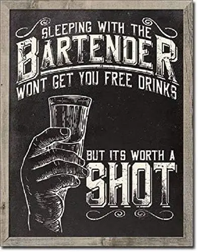 Sleepng wth Bartender Retro Funny Humor Bar Shot Wall Art Decor Metal Tn Sgn 8x12n