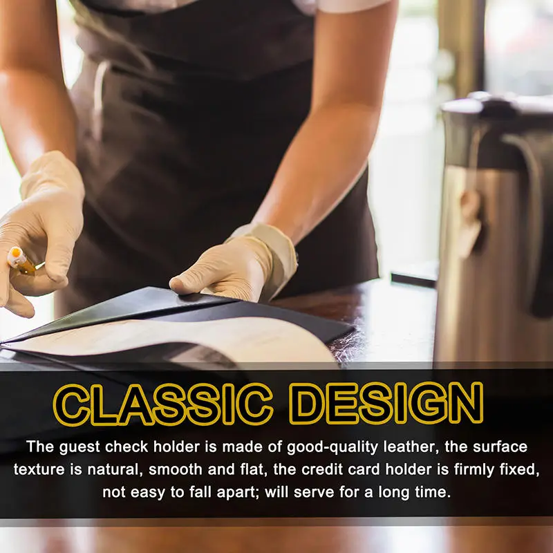 حامل فاتورة فحص المطاعم للضيوف مع مشبك مغناطيسي من جلد البولي يوريثان لخدمة الطعام في الحانات #3