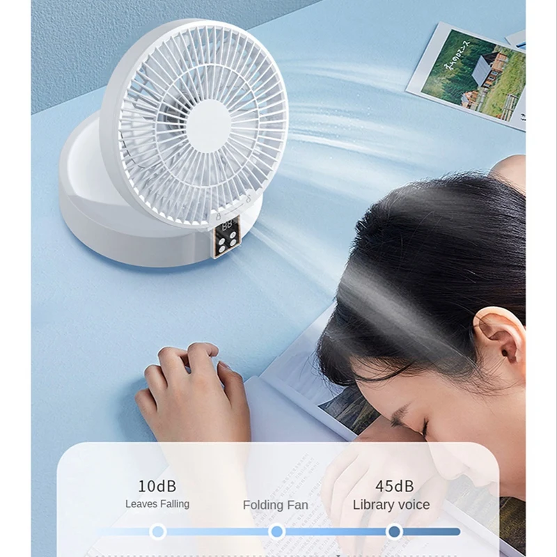 Portable Fan With LED Light 4000Mah Rechargeable Digital Display Desktop Fan Summer Fan Bedroom Desk Cooling Fan