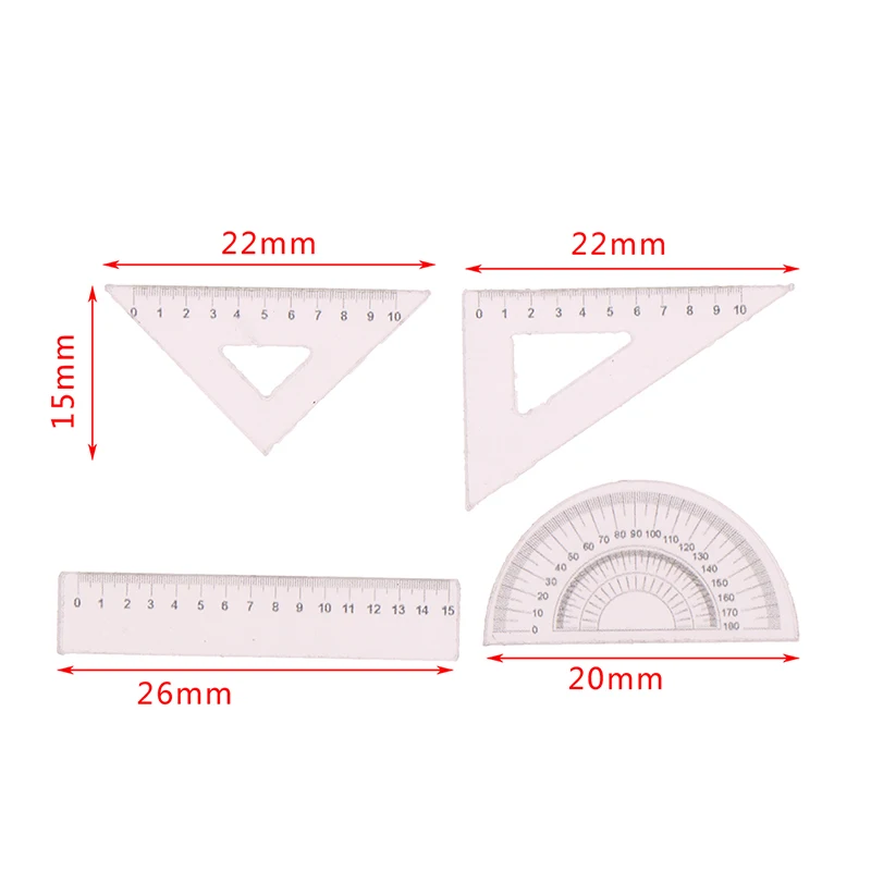 4Pcs 1:12 Dollhouse Miniature Ruler Set Learning Drawing Simulation Model Toy