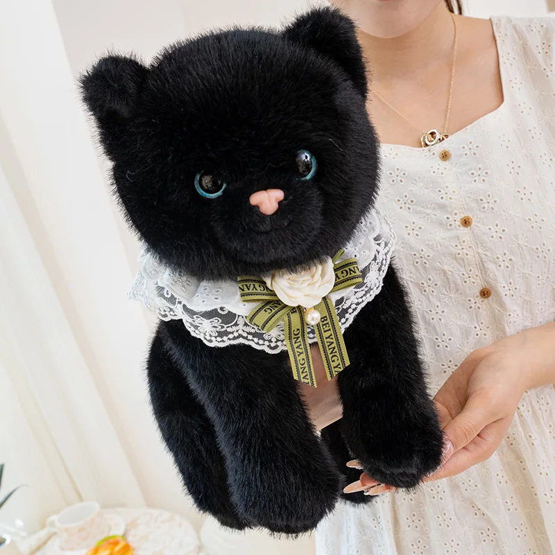 33/45/60 センチメートルソフトかわいい黒猫ぬいぐるみ枕よだれかけ座っている黒猫ぬいぐるみ家の装飾なだめるギフト子供のための