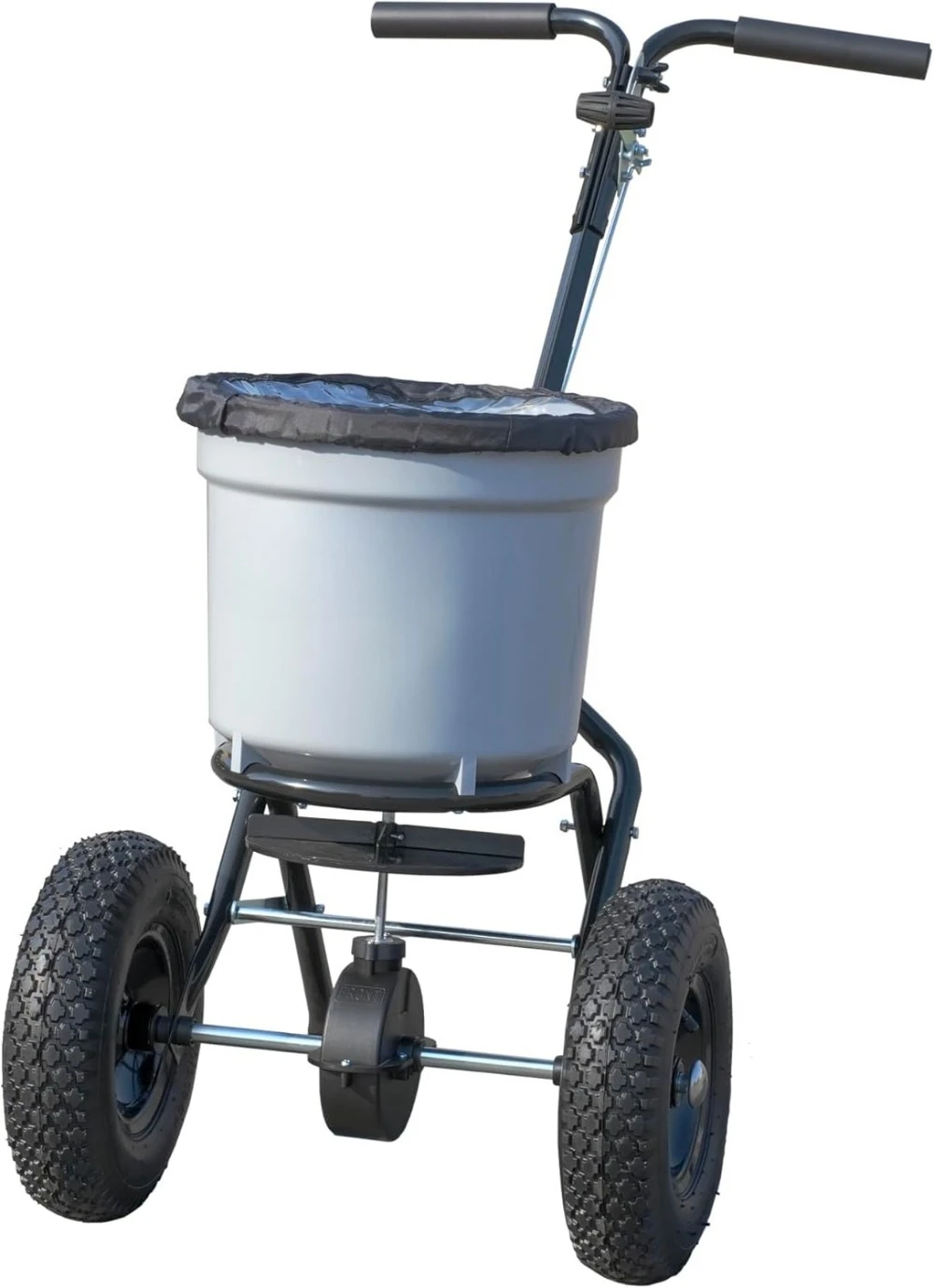 

50 LB Walk-Behind Push Broadcast Spreader - 10-12 Foot Spread - Fertilizer, Salt & Grass Seed - Clog Free Design -Enclosed Gear