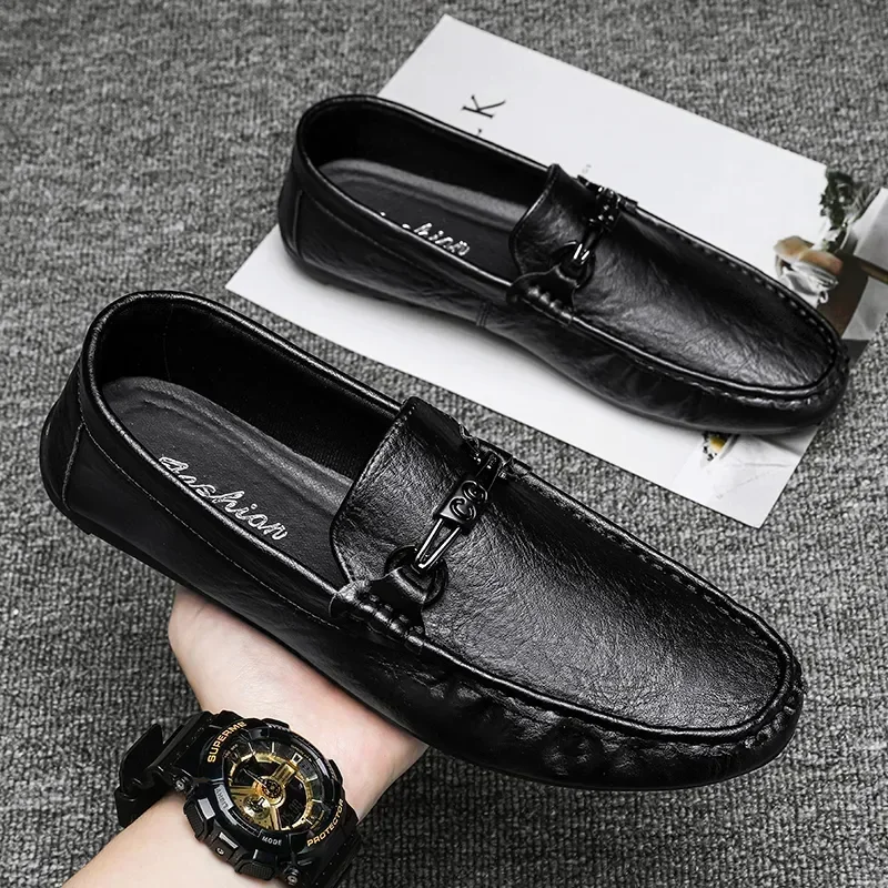 Moccasins Slip on Men\'s Flats Fashion Men Boat Shoes Male Driving Shoes Hombre High Quality Leather Loafers Men Casual Shoes