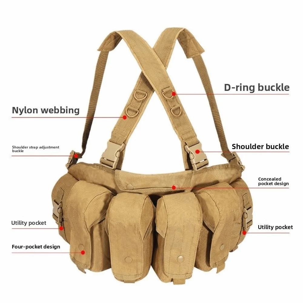 

6-pockets Outdoor Vest Bag Large Capacity High Density Nylon Climbing Chest Pocket Scratch&Wear Resistant Quick Release Buckle
