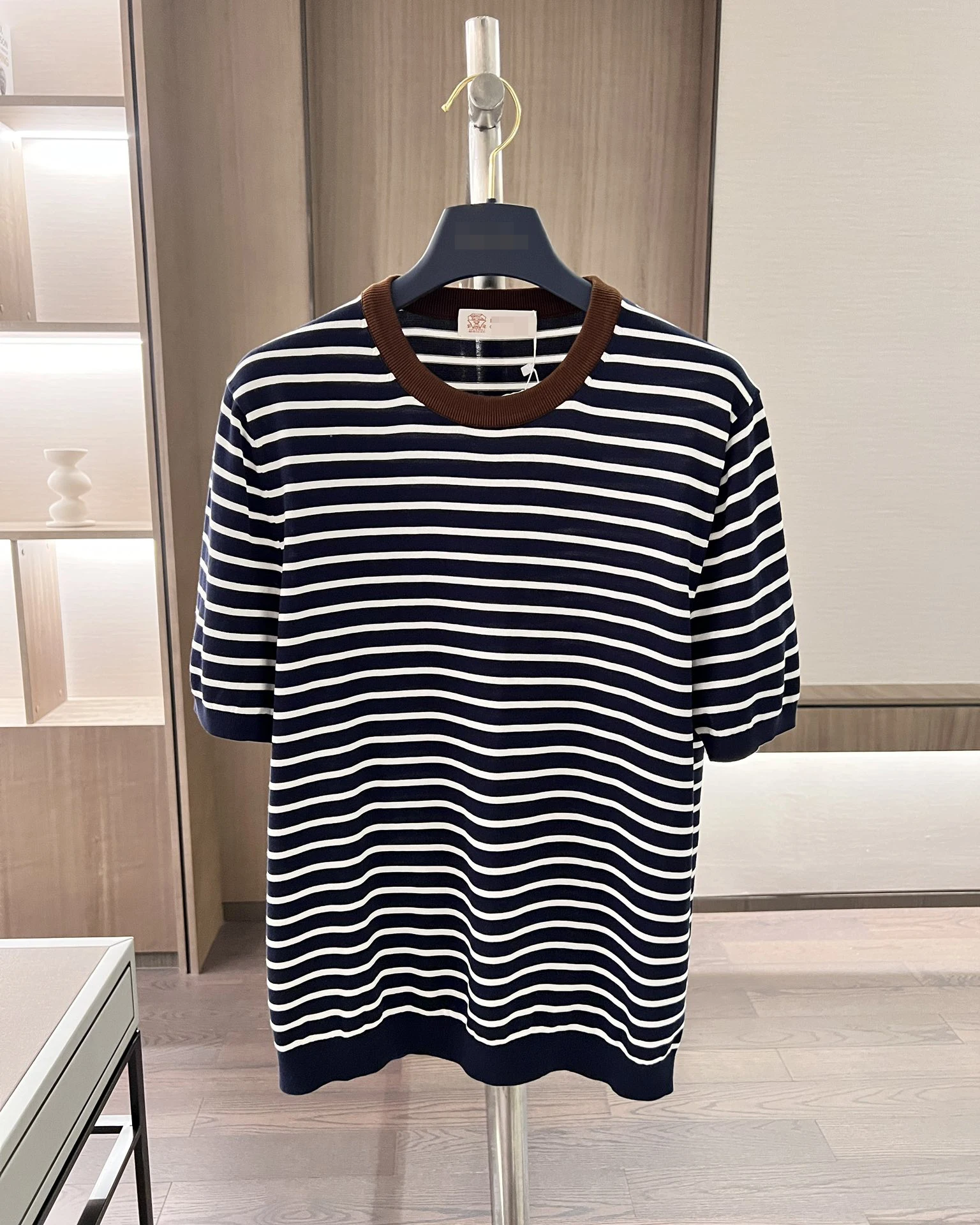 BILLIONAIRE SIJITONGDA2024 Spring, Summer and Autumn New Round Neck Knitted Strip Short Sleeve Fabric Cotton Fashionable All-mat