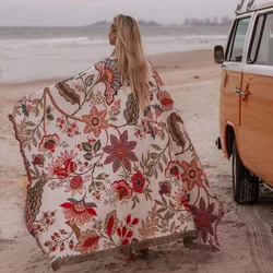 Women Floral Throw Blanket Beach Multifunction Sofa Covers Cobertor Tassel Dust Cover Air Conditioning Blankets For Bed deken