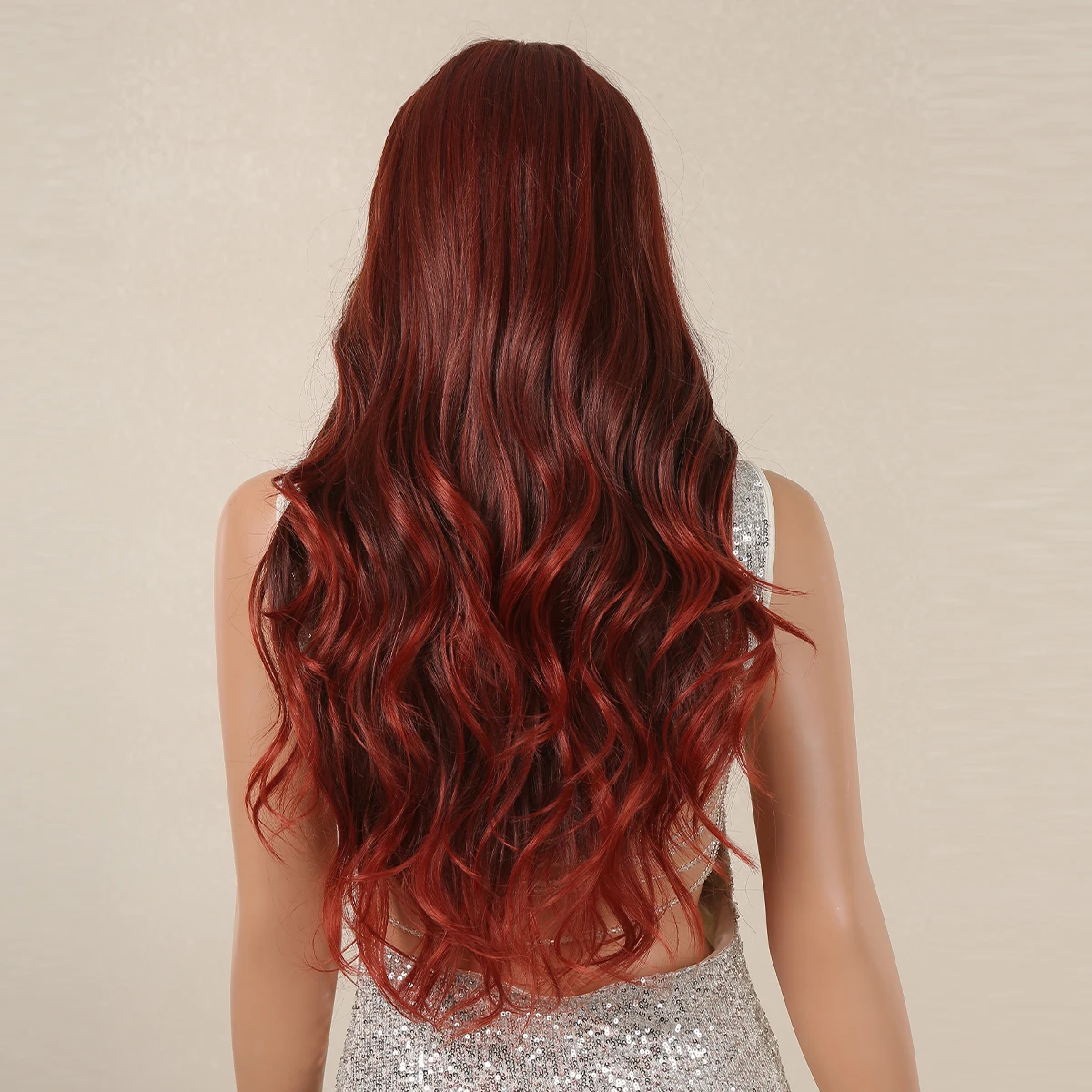 Red Ombre Wavy Synthetic Hair Wigs with Bangs Long Body Wavy Wig for Women Party Lolita Cosplay Colored Fake Hair Heat Resistant