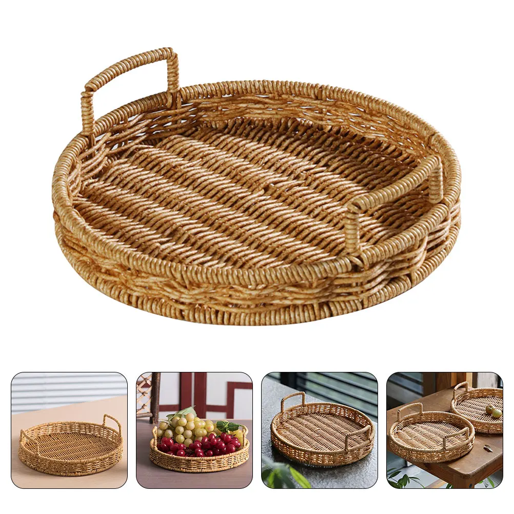 

Woven Bread Basket Large Capacity Kitchen Food Serving Holder Imitation Rattan Storage Basket Decorative Fruit Tray Easy Clean