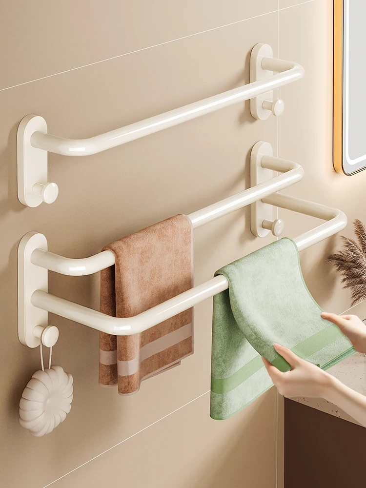 

Cream style space aluminum towel rack, single pole, no punching, bathroom towel pole, bathroom wall mounted towel hanging pole