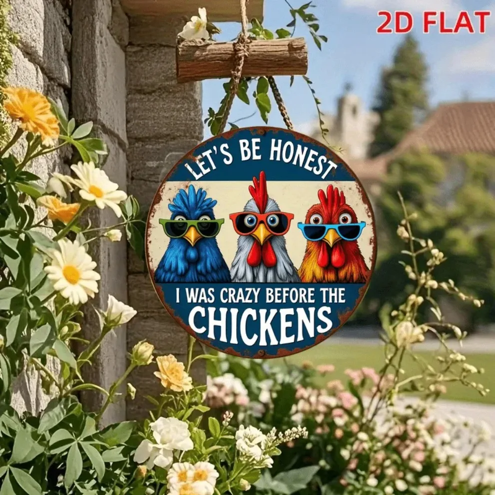 "فن جدار الدجاج المضحك - دعونا نكون صادقًا أنني كنت مجنونًا قبل علامة الدجاج للمنزل والحظيرة، ديكور معلق على الحائط مسطح ثنائي الأبعاد متين" #3