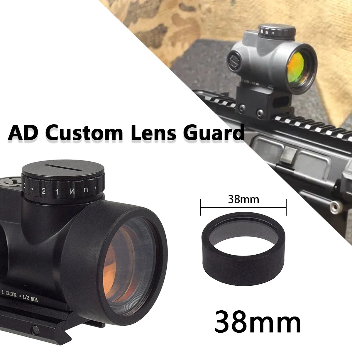 

Защитная крышка прицела с красной точкой для объектива 38 мм AD, защита объектива на заказ, защитная передняя крышка, охотничий прицел, рельс 20 мм