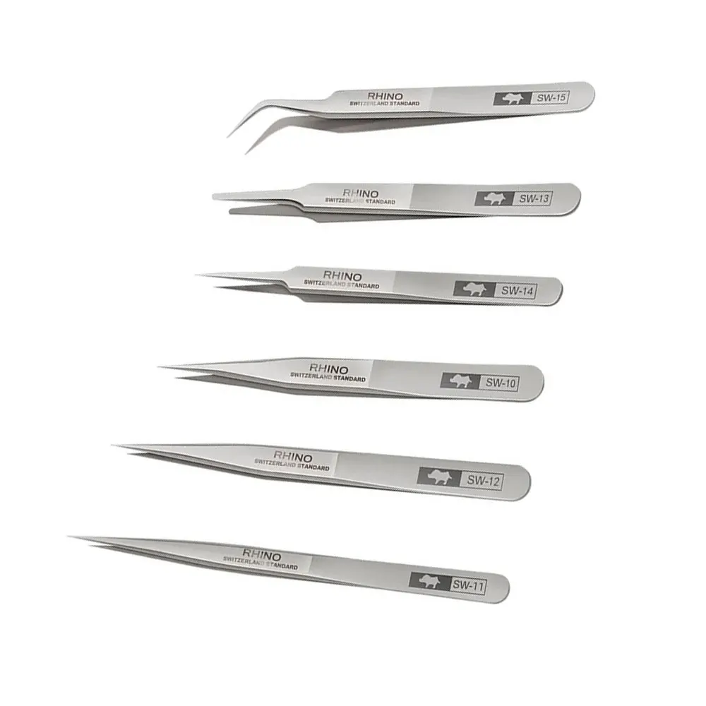 

Anti-Magnetic Anti-Acid RHINO SW 10 - SW15 Tweezers Set Switzerland Standard Tip Precision Forceps Phone Repair Tools Huimintong