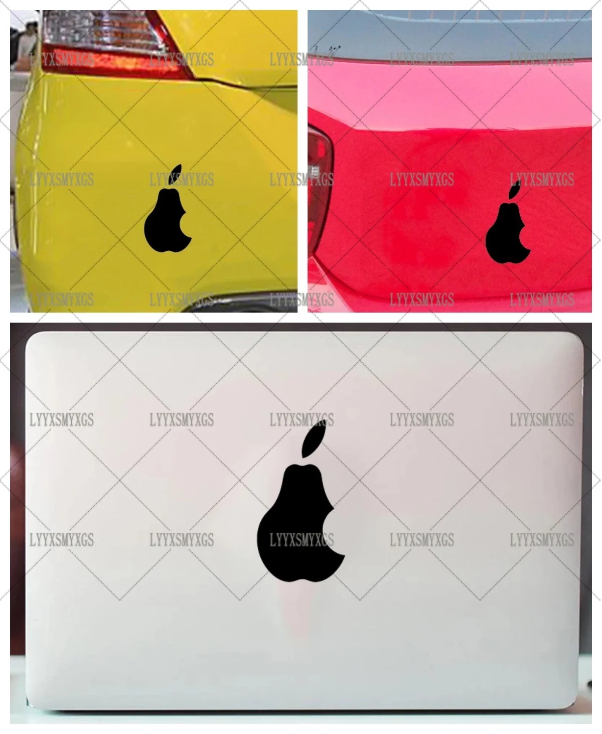 

Self-Adhesive Custom Creative Pear NO apple Logo Car Stickers Waterproof Sunscreen Vinyl Decal PVC wholesale Car Accessories