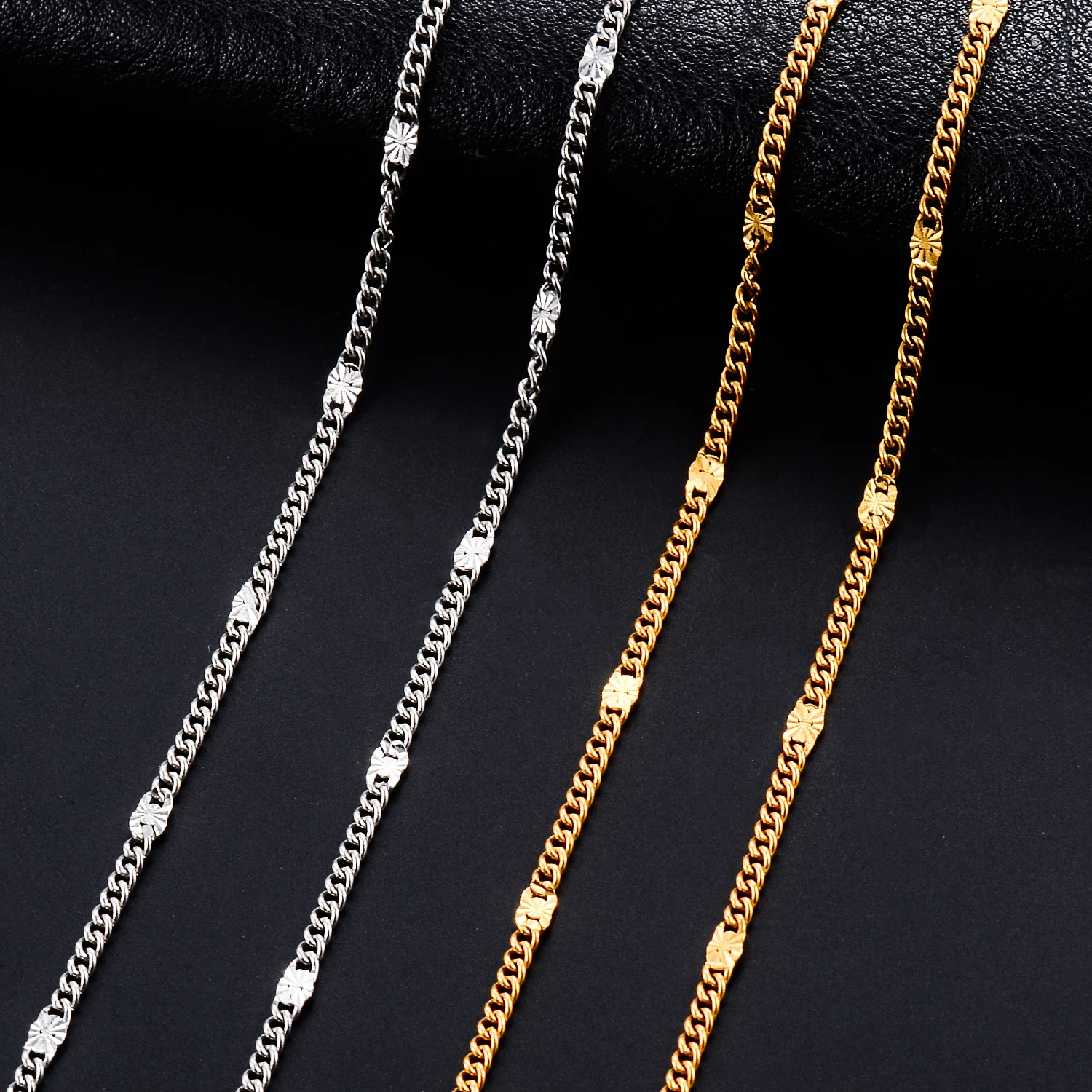 1.3 مللي متر واسعة الفولاذ المقاوم للصدأ الرجال والنساء قلادة تنقش ربط سلسلة مجوهرات للنساء الرجال على الرقبة #1