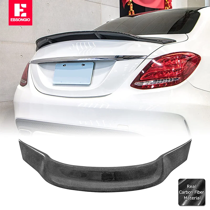 Real Carbon Fiber Trunk Lip Spoiler Compatible with 2015-21 For Mercedes C-Class W205 Sedan R Style Rear Trunk Spoiler Wing Lip