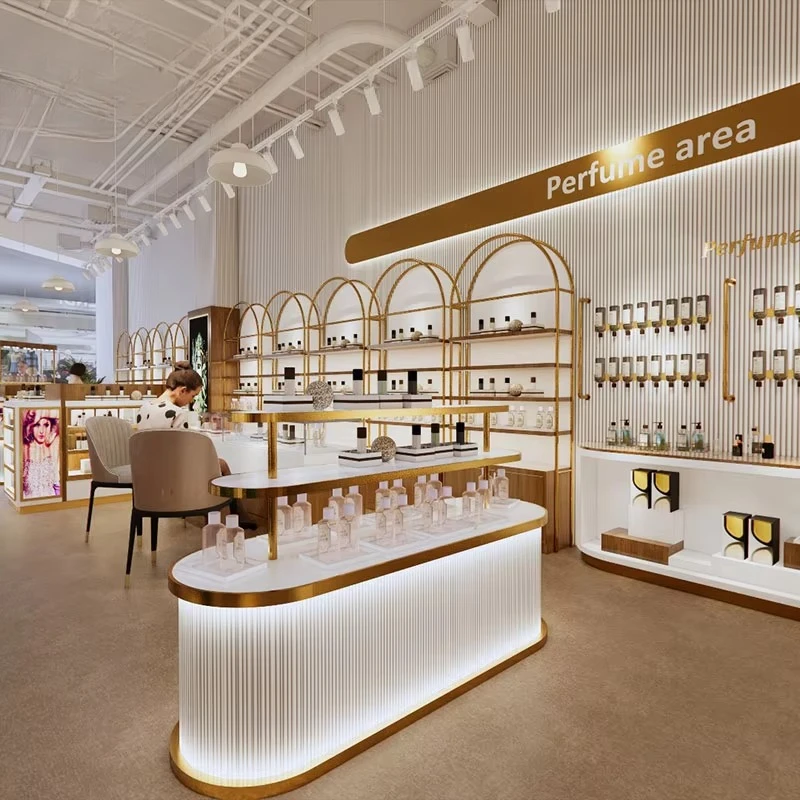 Perfume Display Cabinet Modern Cosmetics Store Decoration Factory Display Stand Glass