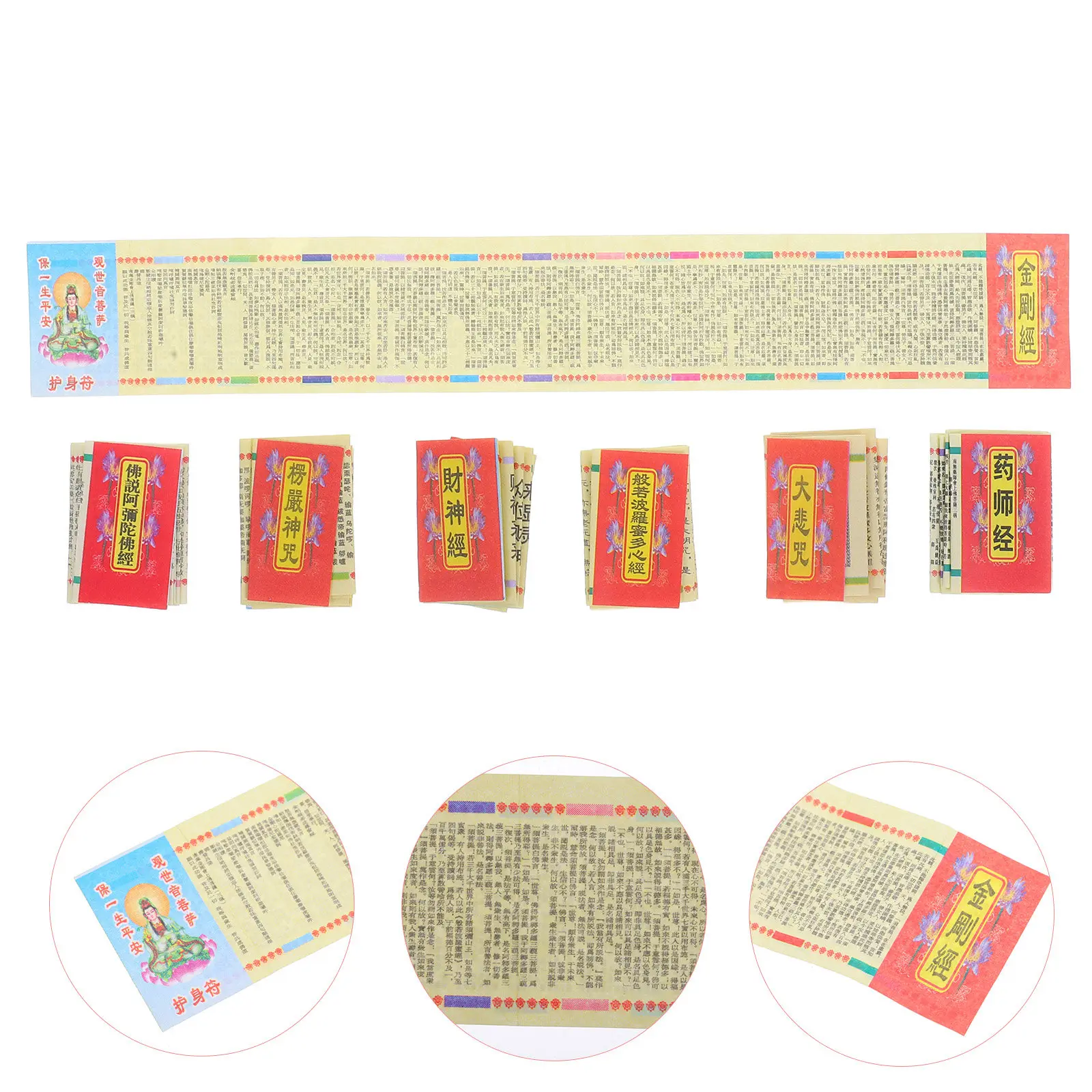 7 Piezas de Miniaturas de Escrituras Budistas, Sutras en Miniatura, Adorno Sagrado Pequeño, Exhibición Espiritual Portátil, Amuleto Religioso Único