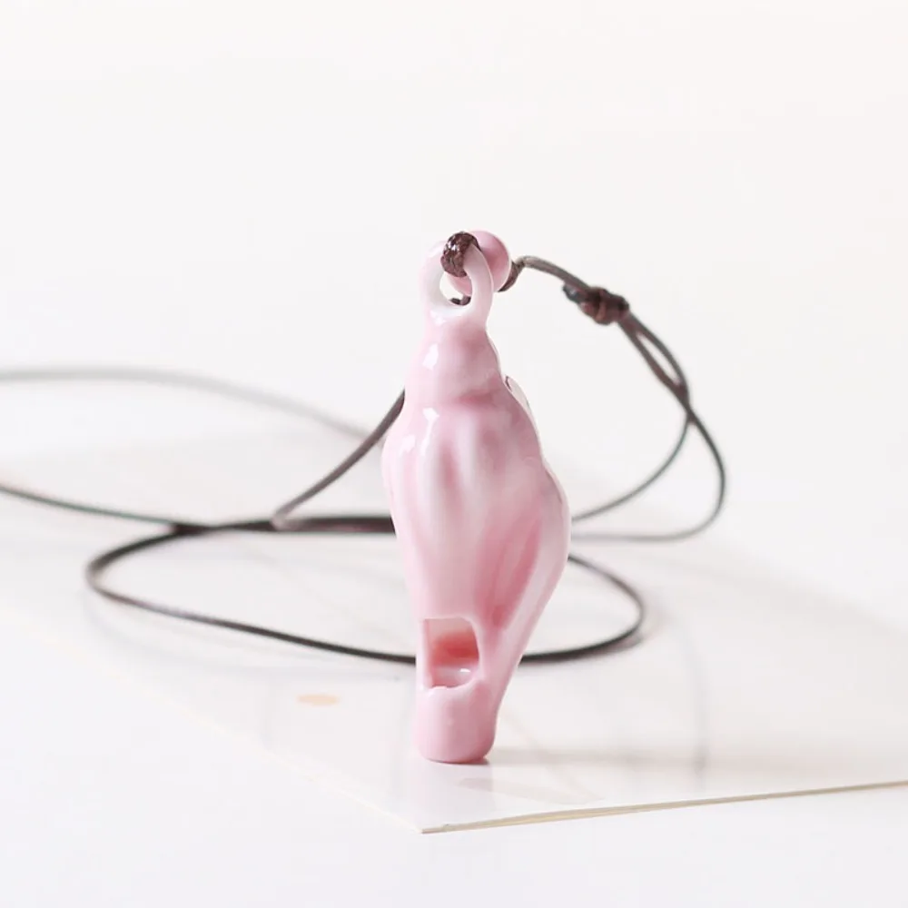Cute Simple Pink Jingdezhen Ceramic Conch Whistle Pendant Rope Chain Necklace for Women Ethnic Fashion Jewelry Accessories Gifts