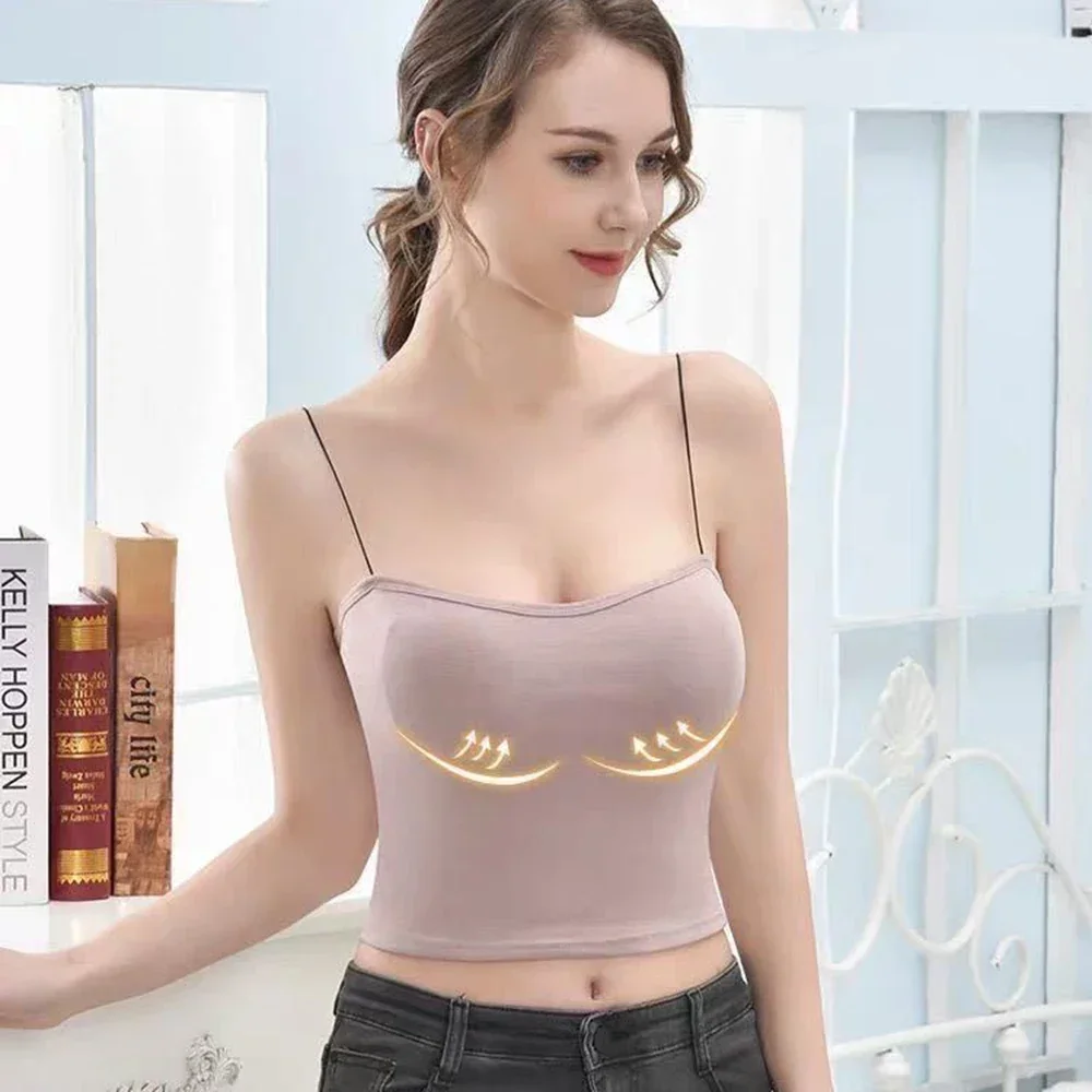 Women Vest Tops Summer Sleeveless Cotton Bustier With Pads Soft Elastic Wear-resistant Vest Crop Top Thin Seamless Bralette