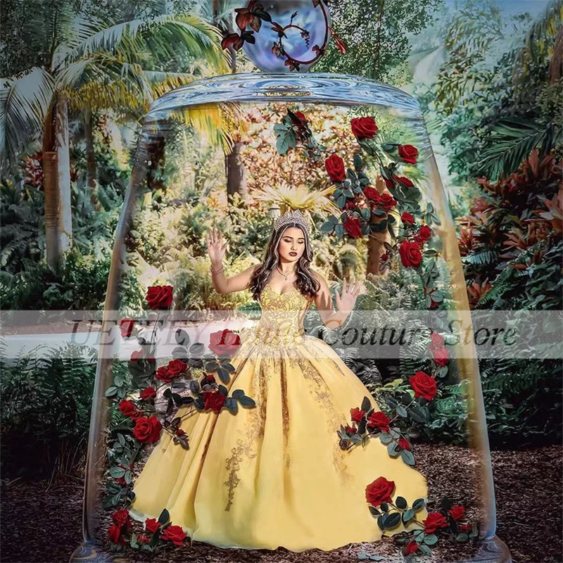 Gaun Quinceanera Formal Kuning untuk Gaun Malam Vestidos De Fiesta Manik-manik Gadis Manis Gaun Pesta Sayang dengan Manik-manik