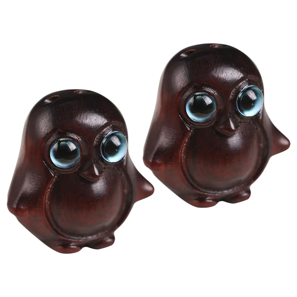 2Pcs Retro Wood Penguin Charm Key Hanging Adornment Car Interior Decoration Small Lightweight Penguin DIY Charm