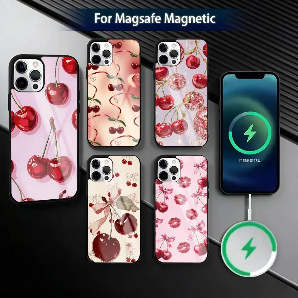 Luxury Wine R-Red Cherry   Phone Case For iPhone17,16,15,14,13,12,11 Plus,Pro Magnetic with Magsafe Wireless Charging