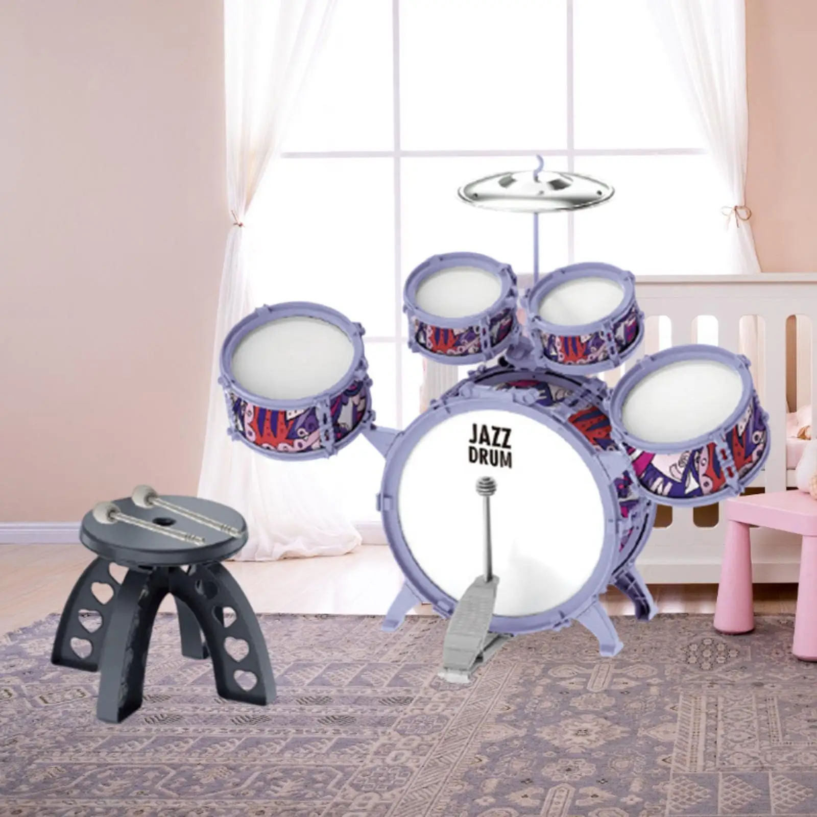 

Kids Drum Set Early Learning Educational Toy Percussion Instrument for Children Stage Performance Preschool Concert Boys Girls